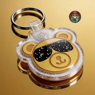 Cool Bear Personalized NFC Pet ID Tag for Dogs & Cats – Gold/Black