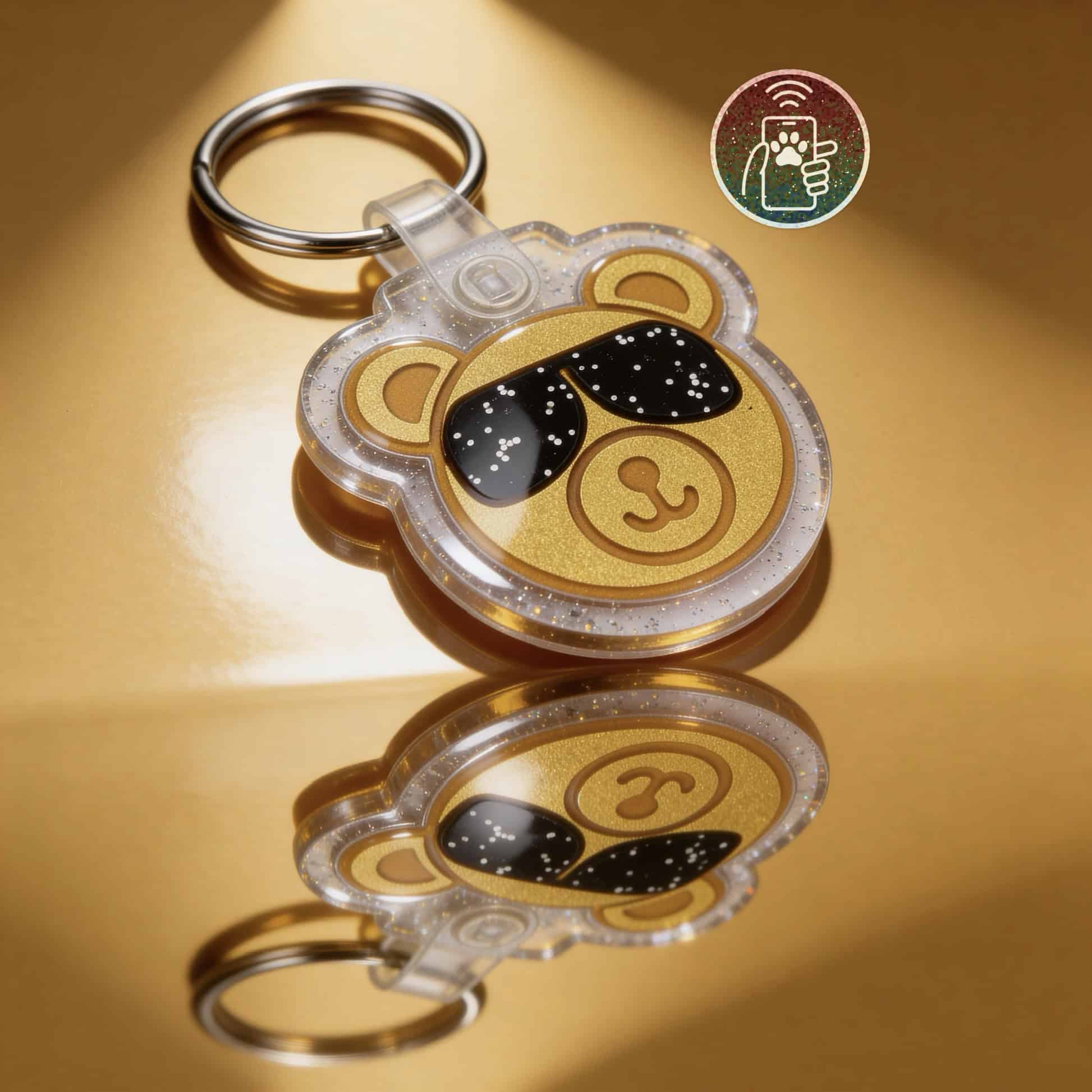 NFC pet ID tag in bear shape with designer acrylic, perfect for dogs and cats.
