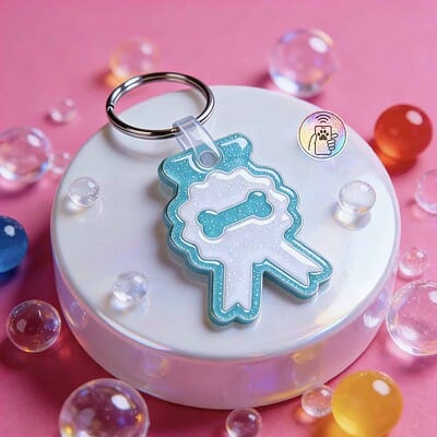 NFC pet ID tag shaped like a unicorn for dogs and cats, made of durable designer acrylic — Shiloh's House smart NFC pet tag with free companion Lohji app.