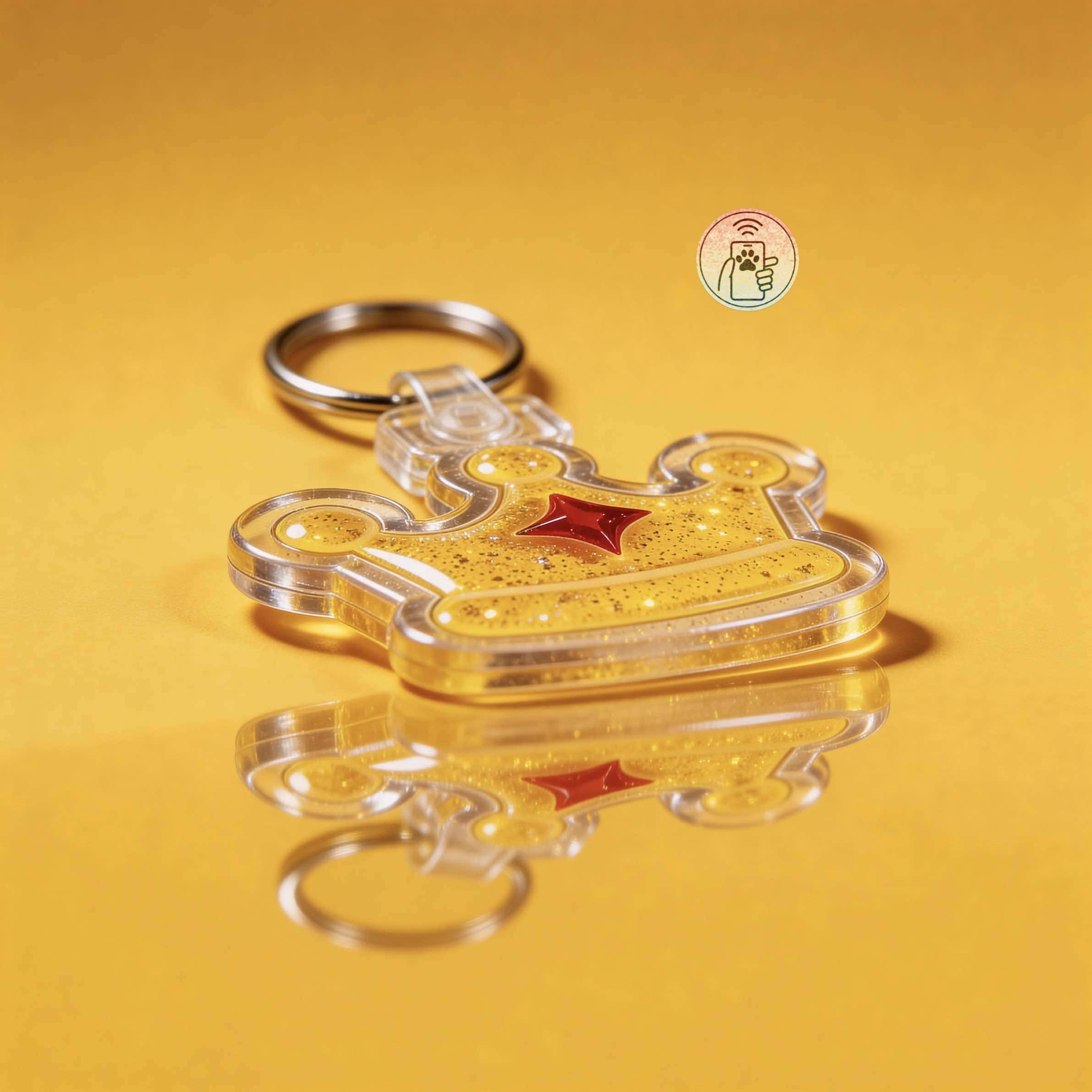 NFC pet ID tag shaped like a crown with red star, designed for dogs and cats.
