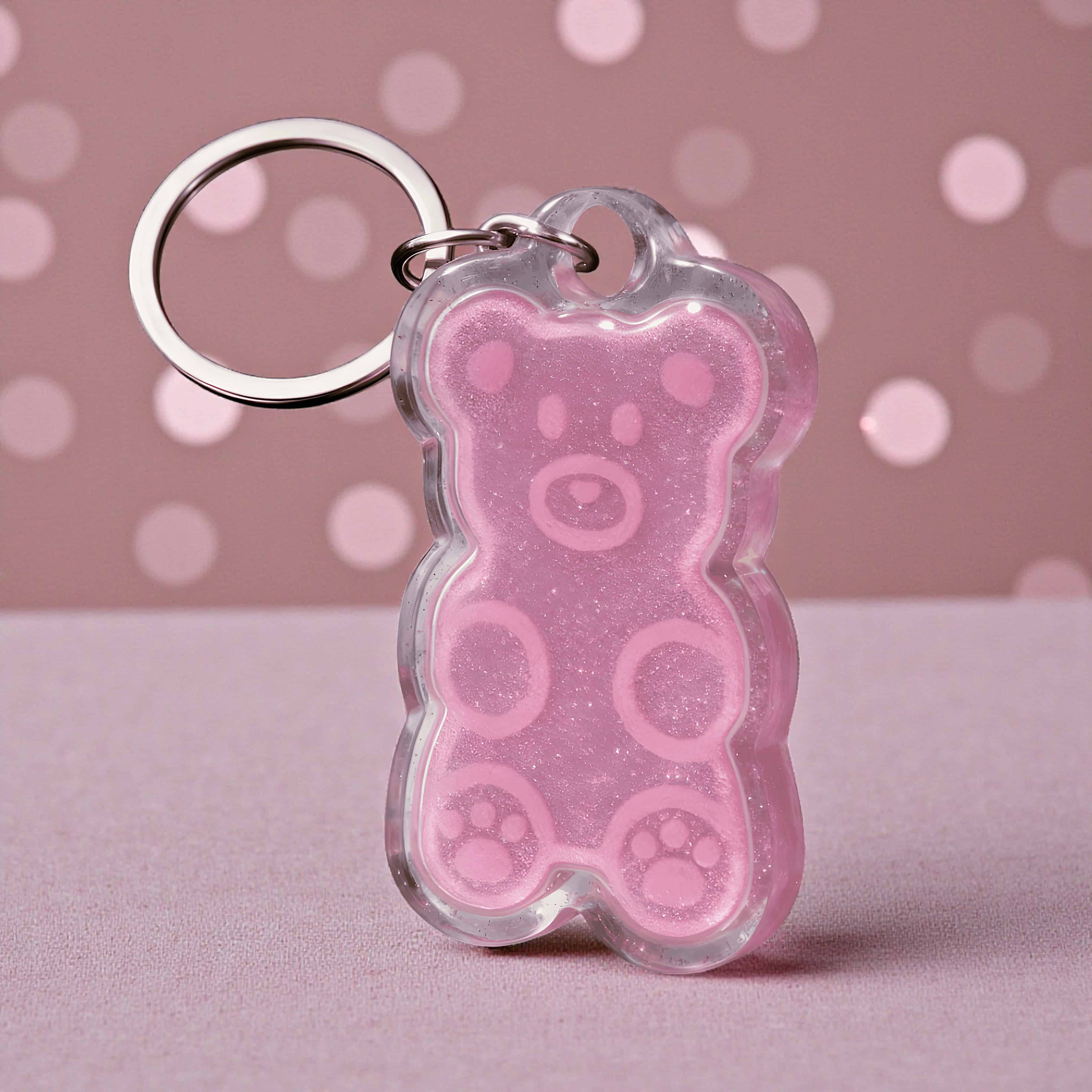 Gummy Bear smart NFC pet tag in holographic pink acrylic by Shiloh's House