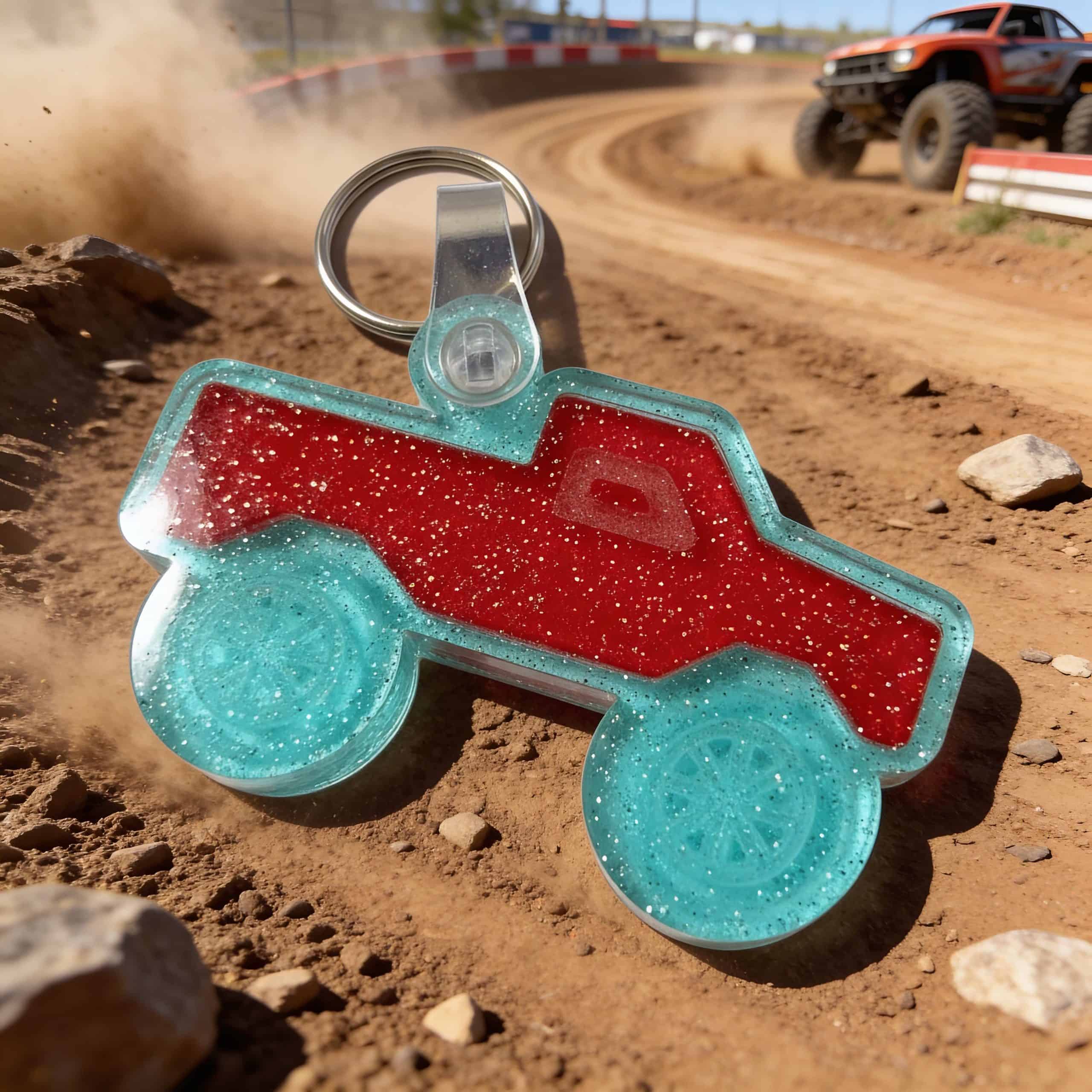 Monster Truck smart NFC pet ID tag in red acrylic by Shiloh's House