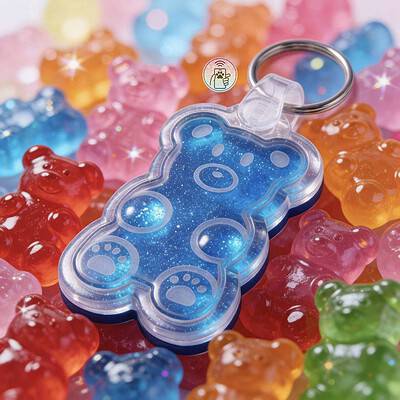 NFC pet ID tag shaped like a bear, with glitter design, for dogs and cats — Shiloh's House smart NFC pet tag with free companion Lohji app.
