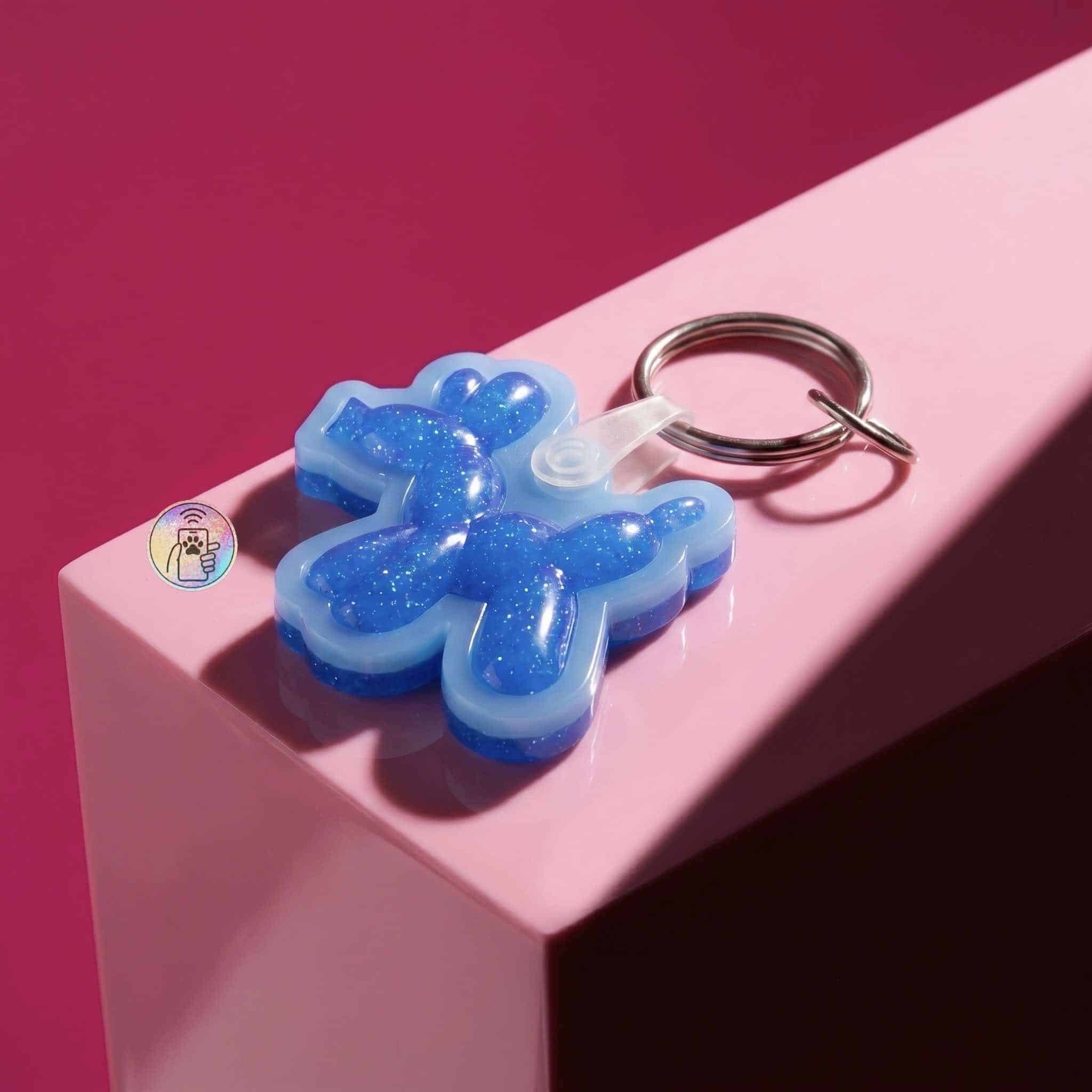 Balloon Dog glow-in-the-dark blue shimmer smart NFC pet ID tag by Shiloh's House