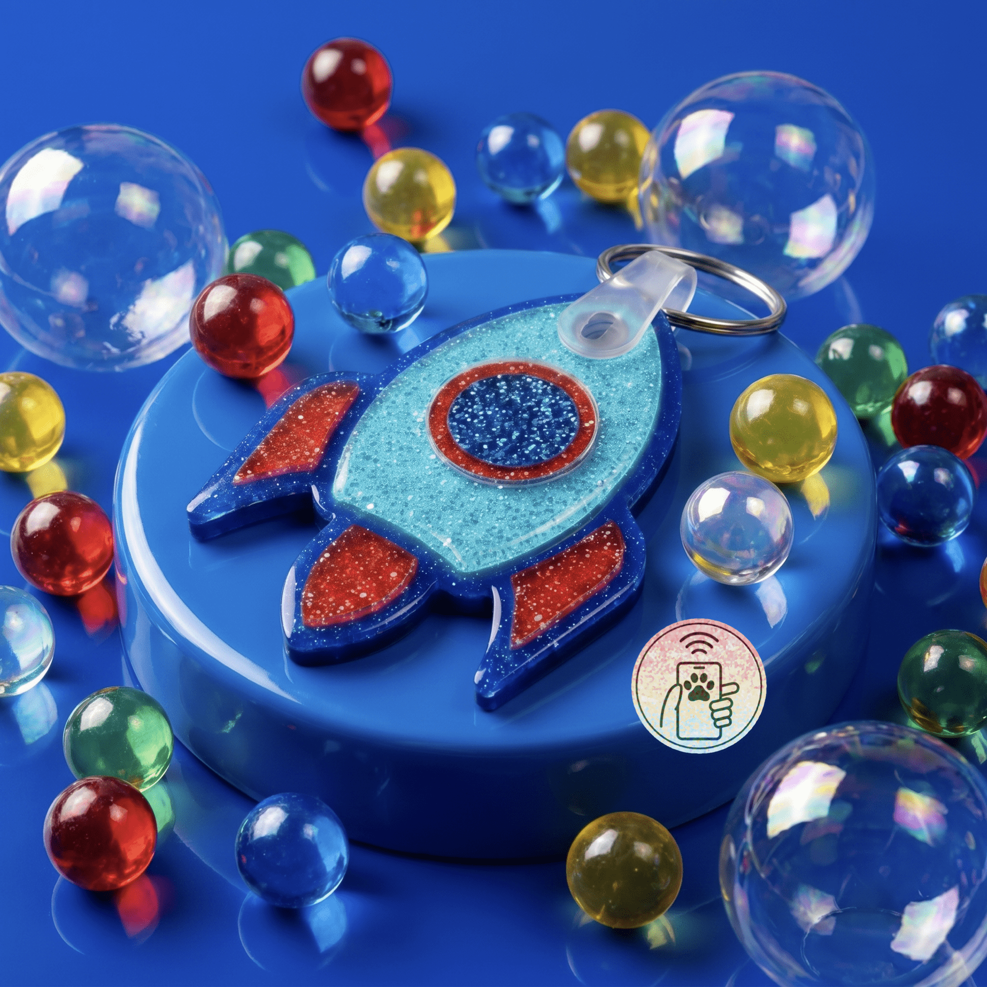 OG Spaceship smart NFC pet ID tag in blue acrylic by Shiloh's House