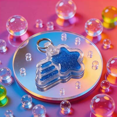 NFC pet ID tag in star shape with glittery blue design, perfect for dogs and cats — Shiloh's House smart NFC pet tag with free companion Lohji app.