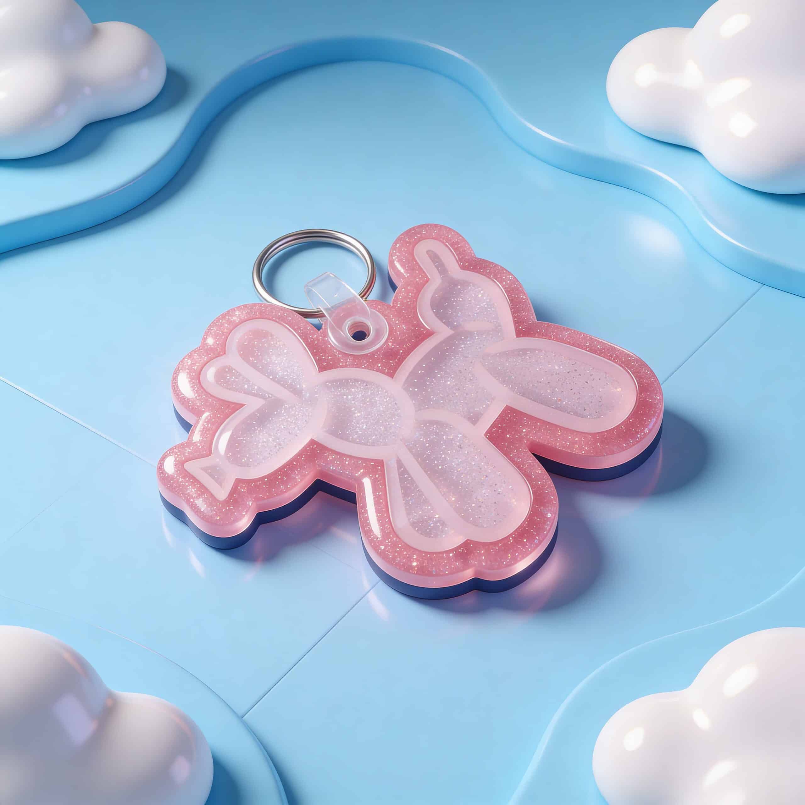 Pink unicorn-shaped NFC pet ID tag with glitter, designed for dogs and cats — Shiloh's House smart NFC pet tag with free companion Lohji app.