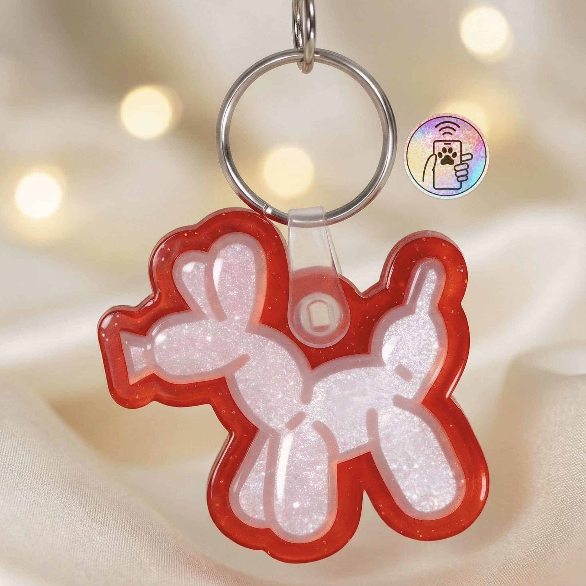 NFC pet ID tag shaped like a bunny with glitter accents and a keyring for dogs and cats.