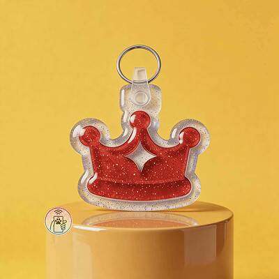 Pet ID tag shaped like a crown with glittery red and clear acrylic, perfect for dogs and cats.