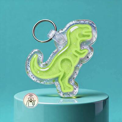 NFC pet ID tag shaped like a dinosaur with a keyring, designed for dogs and cats.
