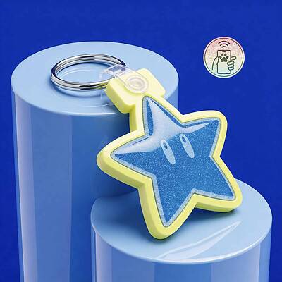 NFC pet ID tag shaped like a star with a blue glitter finish for dogs and cats.