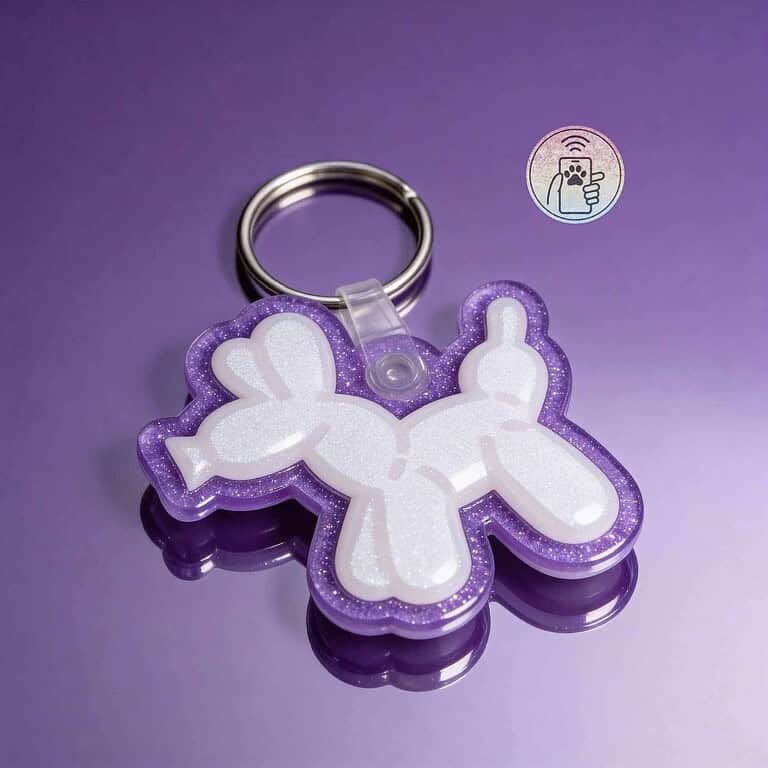 Purple opal balloon dog smart pet ID tag