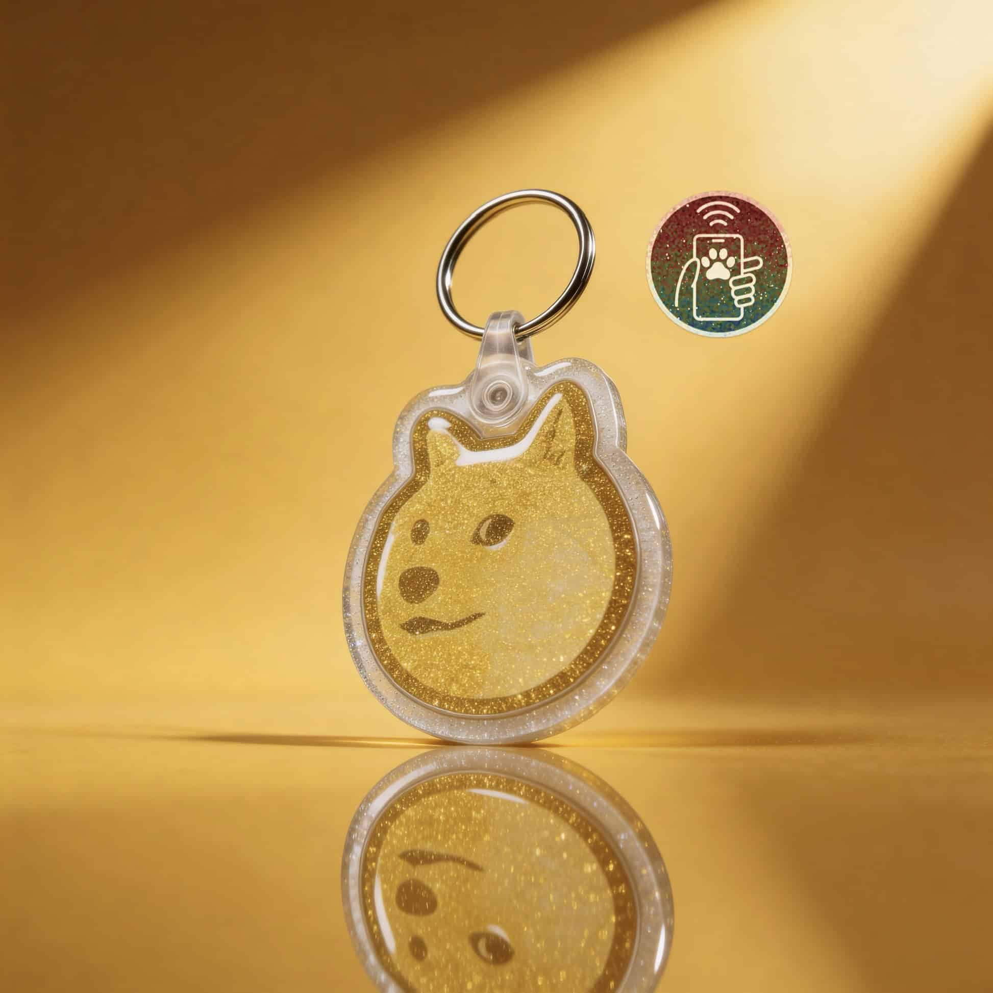 Dog ID tag shaped like a dog's face with NFC contactless technology.