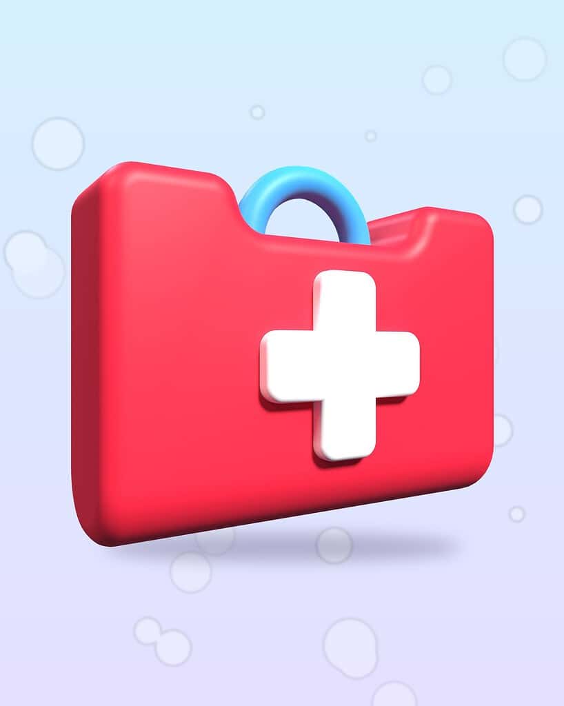 3D illustration of a red first aid kit